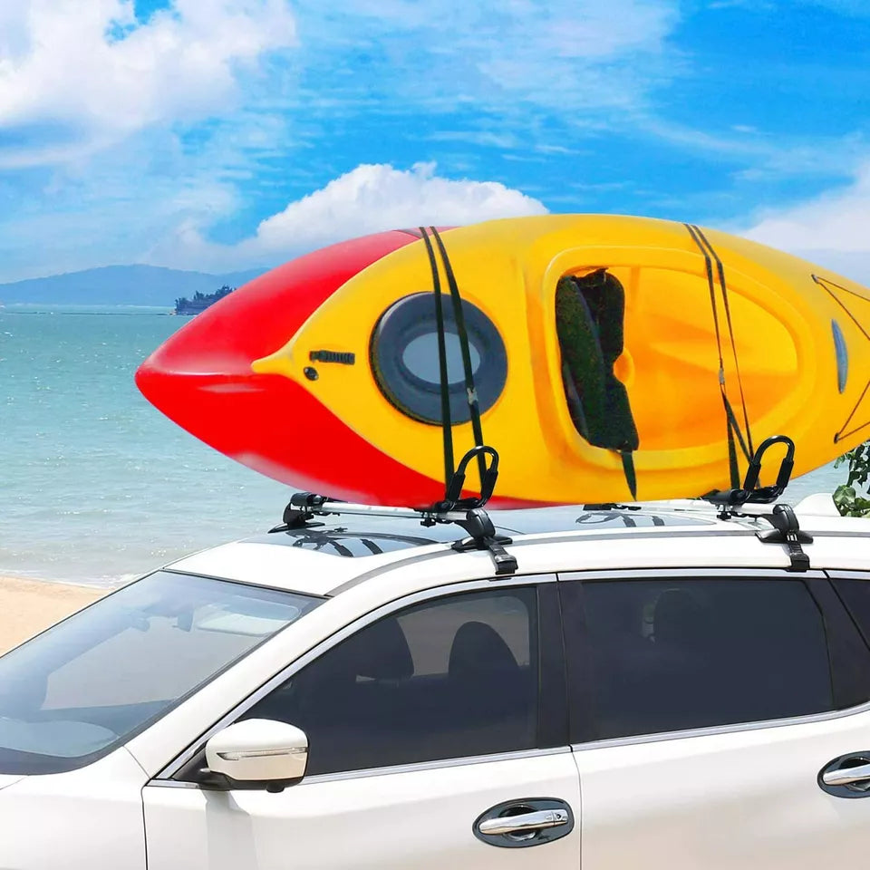 2X UNIVERSAL CAR TOP ROOF RACK J-BAR CARRIER W/ STRAP FOR KAYAK CANOE HEAVY DUTY